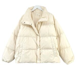 NAP Cream White Zip Up Oversized Loose Fit Duck Down Puffer Winter Jacket sz L